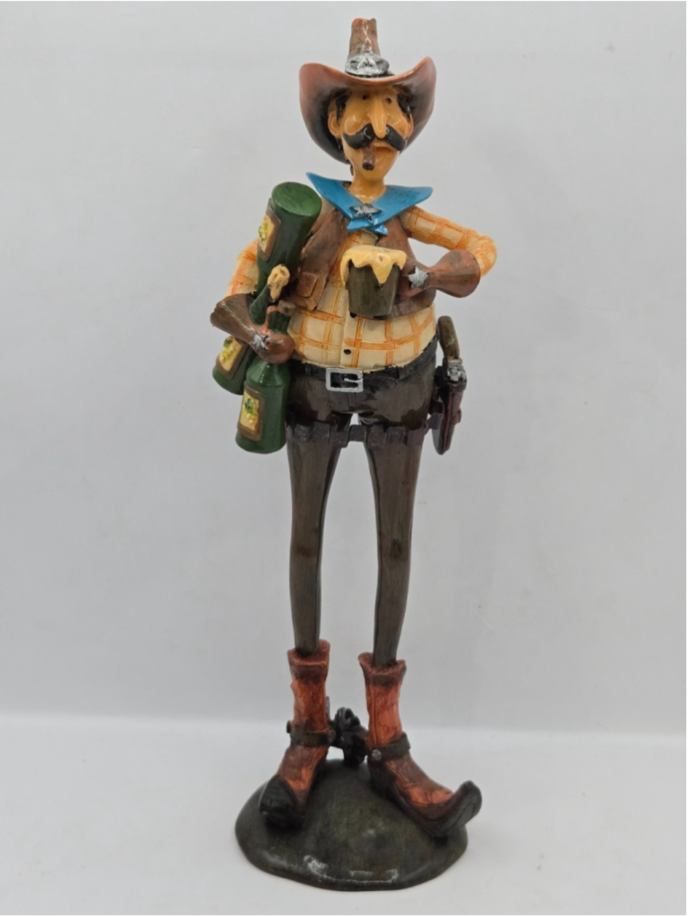 Vintage Western Cowboy Saloon Figurine Long Legs Beer Mug Cigar Resin 11”